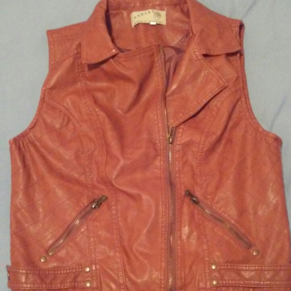 Brown leather vest jacket